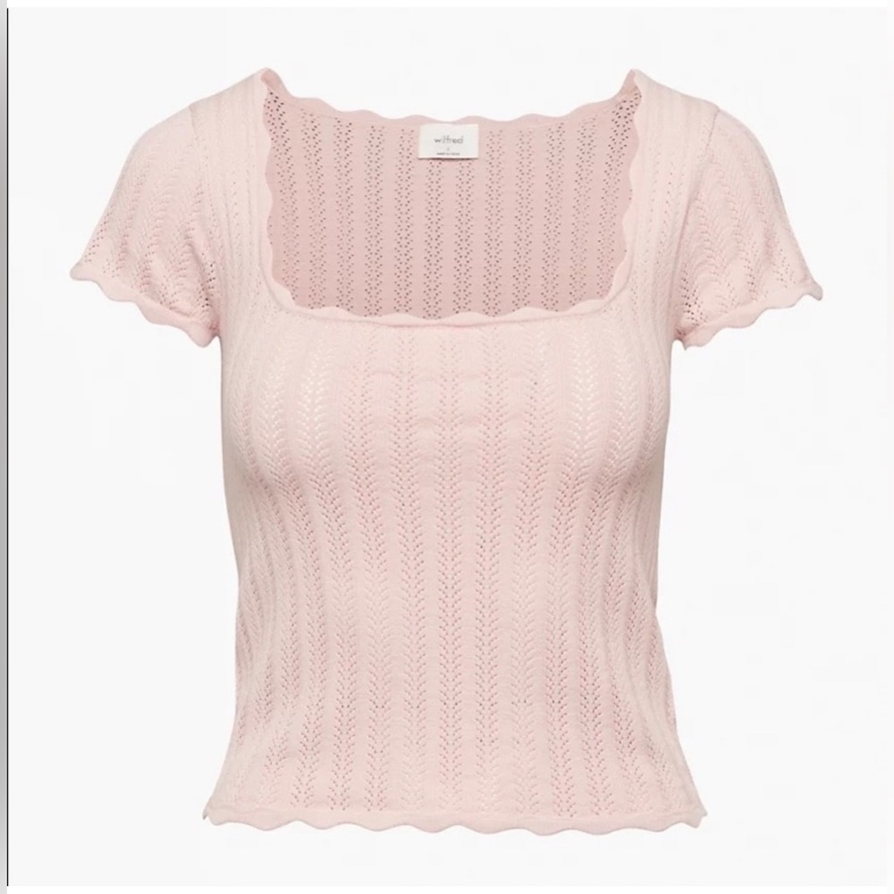 NWOT Aritzia Wilfred Pink Parcel Short Sleeve Pointelle Sweater
